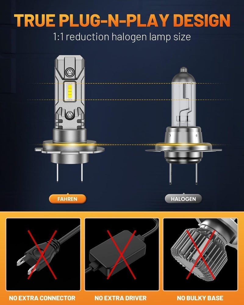 forenner H7 Light Bulb, 6500K Super Brighter H7 Fog Light Bulb, No Adapter Required 1:1 Mini Size, Plug and Play, Powersports Tail Light Assemblies, Pack of 2 - Image 5